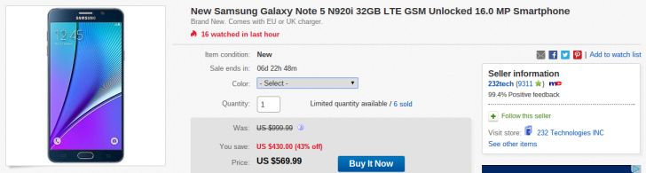 Fotografía - [Alerta Trato] Catch El Samsung Galaxy Note 5 (n920i) Desbloqueado en eBay por $ 570